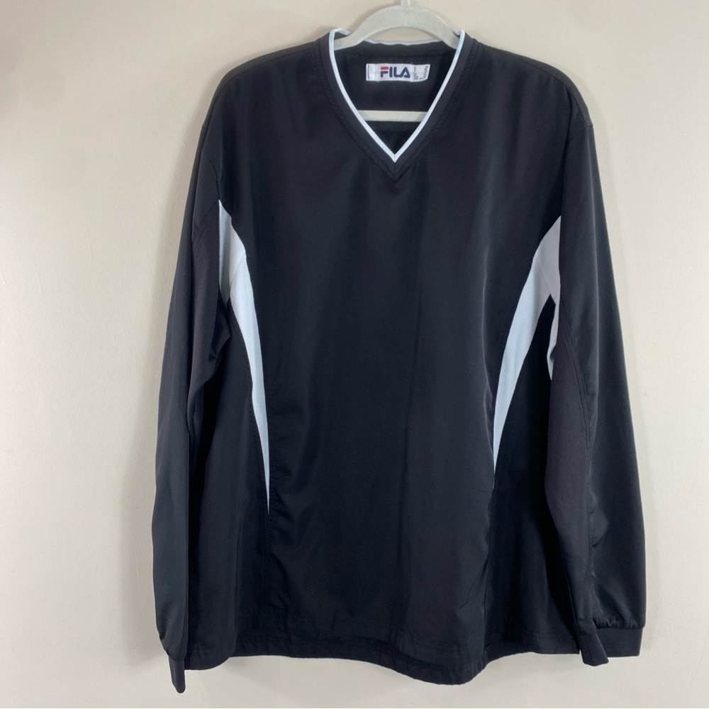 Fila Black and White V-Neck Wind Shirt Jacket Sz XXL